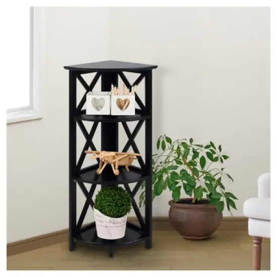 38.75" 4-Shelf Corner Folding Bookcase Black - Flora Home image {5}