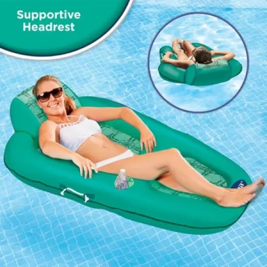 Aqua Leisure Polyknit Luxe Water Lounger Recliner Pool Inflatable + SwimSchool Baby Boat Float w/ Adjustable Safety Seat & Sun Shade Canopy, Orange image {4}