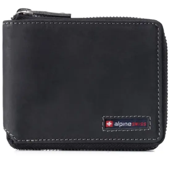 Alpine Swiss Logan Mens RFID Safe Zip Around Wallet Cowhide Leather Zipper Bifold with Gift Box image {12}