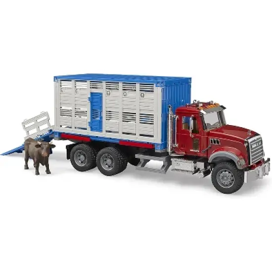 Bruder 02830 Mack Granite Cattle Transportation Truck with 1 Cattle image {3}