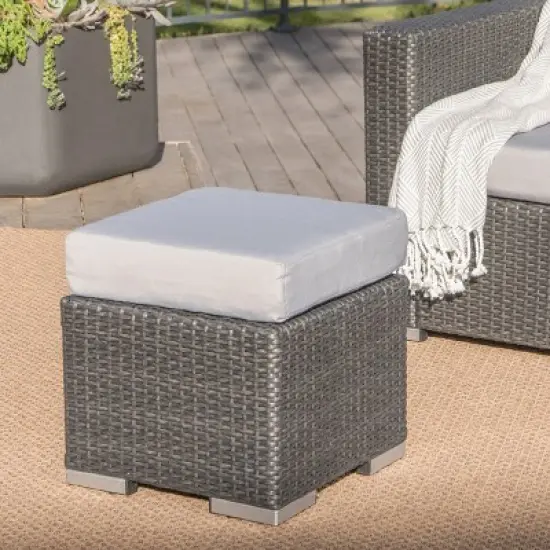 Santa Rosa Wicker Outdoor Patio Ottoman Seat - Gray/Silver - Christopher Knight Home image {1}