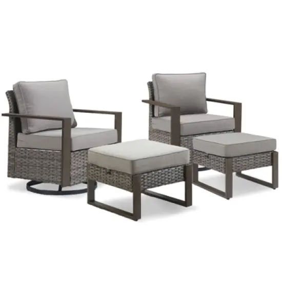 Buenhomino 4 Pieces Patio Furniture Sets, Wicker Patio Swivel Glider Chairs Set with 2 Ottoman, Outdoor Furniture Set for Outside Porch and Backyard image {11}
