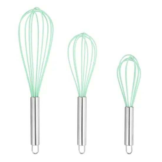 Unique Bargains Stainless Steel Silicone Non-Stick Coated Heat-Resistant Whisk 3 Pcs image {10}