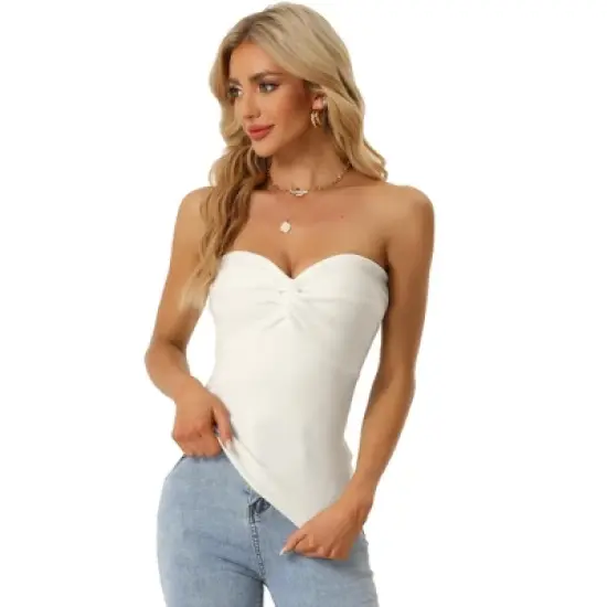 Allegra K Women's Knit Twist Knot Front Off Shoulder Strapless Bandeau Top image {5}