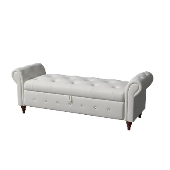 Cecily 63" Button-Tufted Large Storage Ottoman Upholstered Fabric Bench features rolled arms, window seating, and solid wood legs-Maison Boucle image {3}