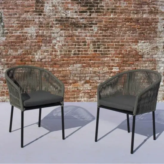 Courtyard Casual Osborne Black Aluminum Outdoor Dining Chairs, 2 pc set with Cushions image {1}