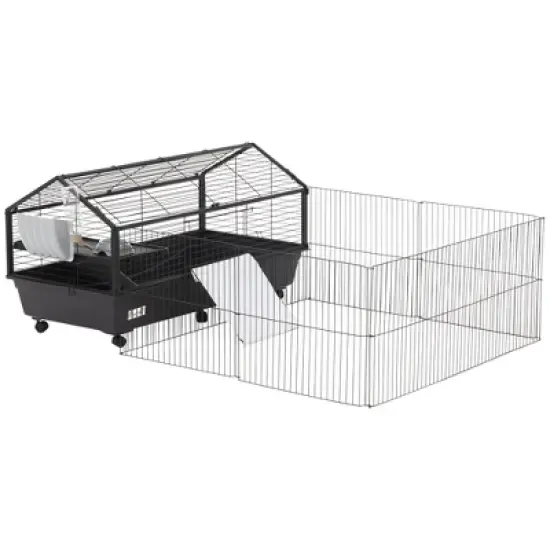 PawHut Small Animal Cage Bunny Playpen with Main House and Run for Rabbit, Guinea Pigs, Chinchilla for Indoor and Outdoor image {8}