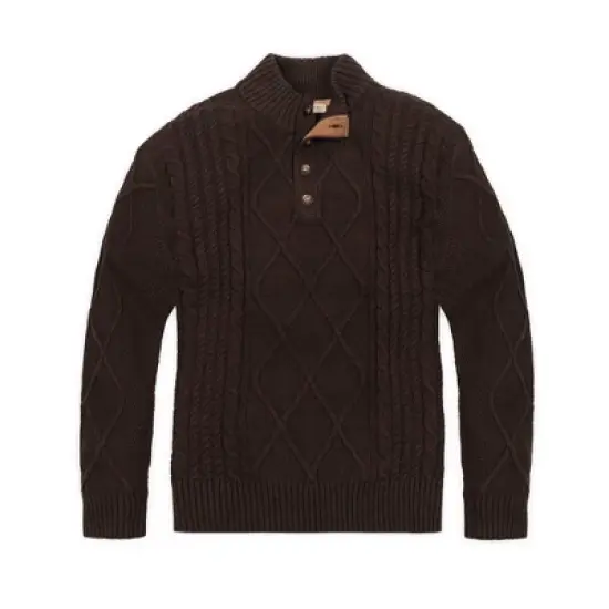 Hope & Henry Men's  Organic Mock Neck Cable Sweater, Chocolate Heather, Large image {3}