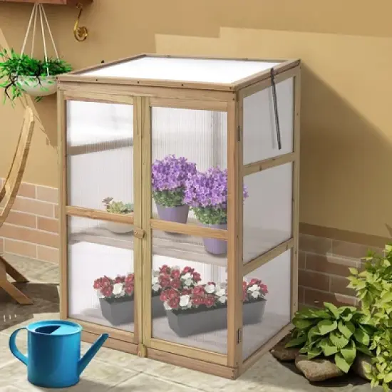 Costway Garden Portable Wooden GreenHouse Cold Frame Raised Plants Shelves Protection image {3}