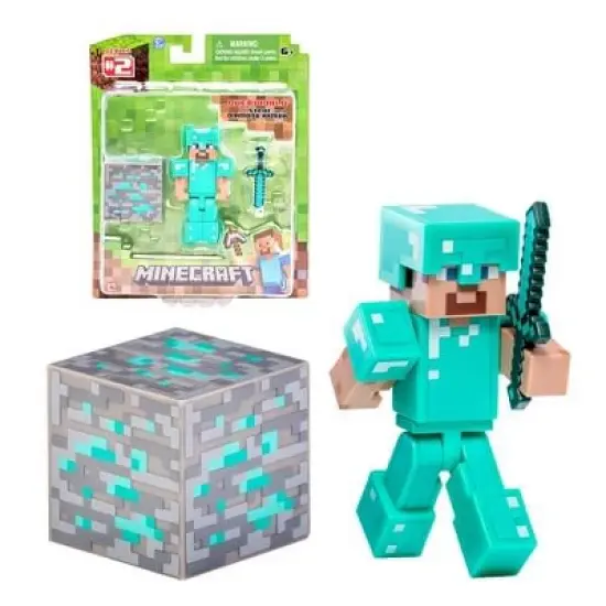 The Zoofy Group LLC Minecraft 3" Diamond Steve Figure with Armor and Accessories image {1}
