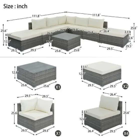 8 Pieces Outdoor Garden Furniture Sets,Wicker Patio Conversation Sets,Sectional Sofa with Tempered Glass Coffee Table and Cushions-Coolbibila image {3}