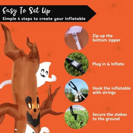 Joyfy 8 FT Halloween Inflatable Outdoor Decorations, Scary Tree with Ghost Pumpkin and Tombstone Inflatables with LEDs for Yard Garden Lawn Decoration image {6}