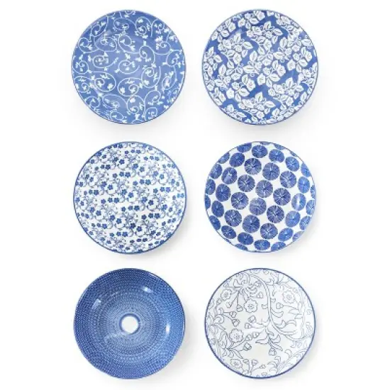 Elama Aurora 6 Piece Assorted Stoneware Bowl Set in Blue image {1}