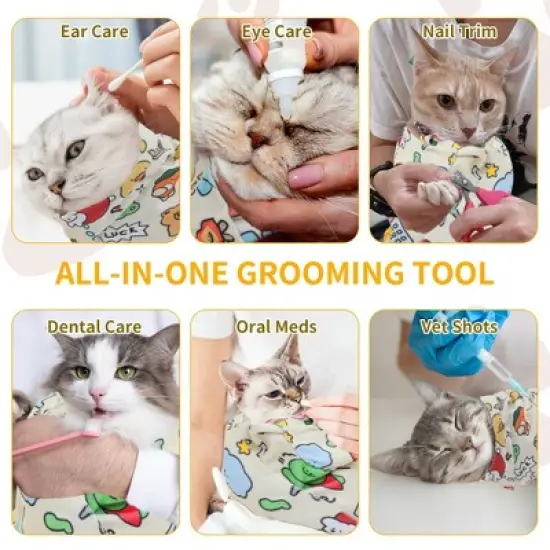 Unique Bargains Multifunctional Grooming Cat Wrap Yellow image {3}
