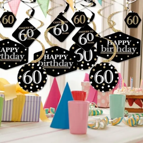 Big Dot of Happiness Adult 60th Birthday - Gold - Birthday Party Hanging Decor - Party Decoration Swirls - Set of 40 image {1}