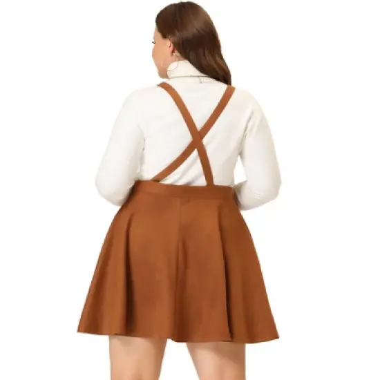 Agnes Orinda Women's Plus Size Faux Suede Overall A-Line Flared Skater Mini Skirt image {3}