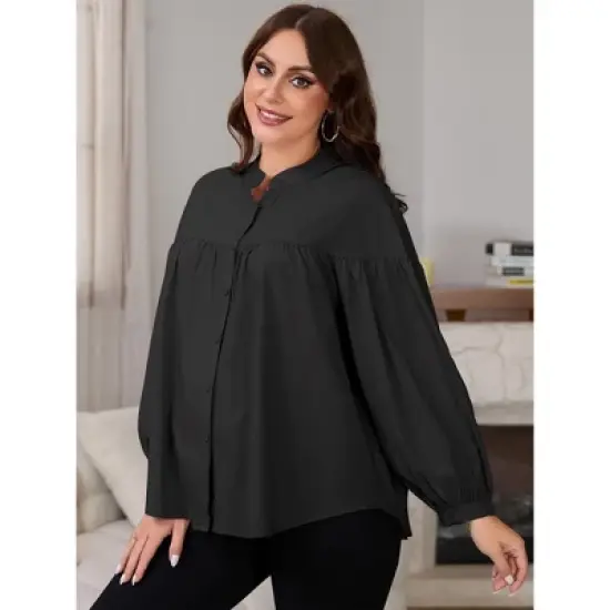 INSPIRE CHIC Women's Maternity Shirts Blouses Pleated Button Down Long Sleeve Pregnancy Nursing Top image {5}