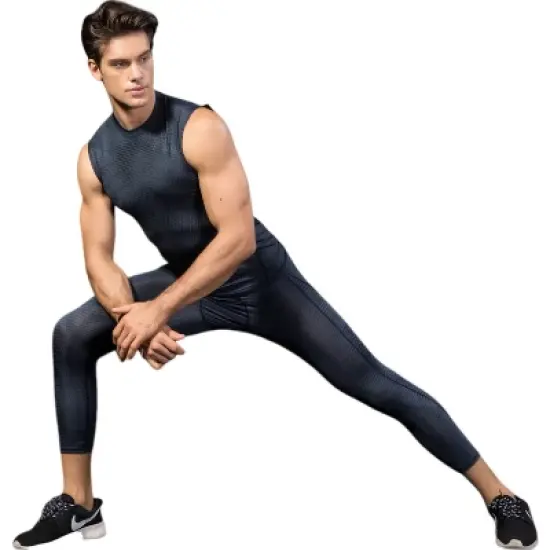 Anna-Kaci Active Men's Sleeveless Compression Workout Top with Textured Fabric and Fitted Athletic Cut image {5}