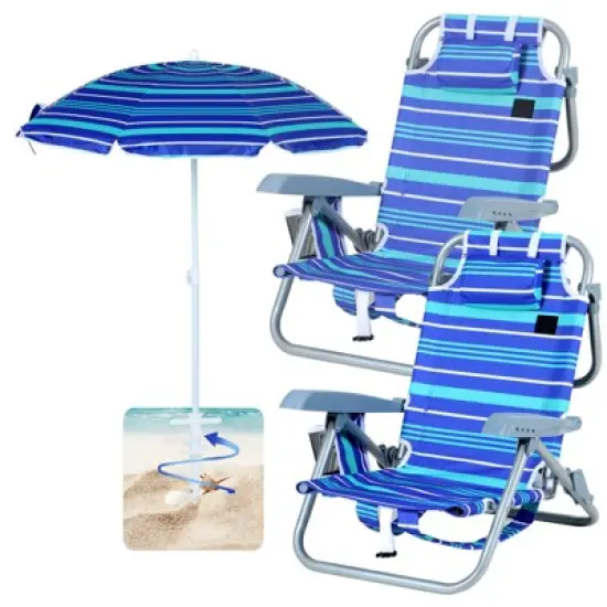 MUKE Kids Reclining Beach & Camp Chair with Umbrella, 5-Position Foldable Chair, Lightweight & Portable Design for Outdoor Fun image {8}