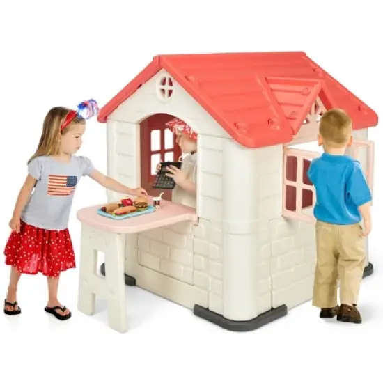 Costway Kid's Playhouse Games Cottage w/ 7 PCS Toy Set & Waterproof Cover image {11}