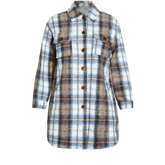 Women's Plus Size Check Shacket  - blue | EVANS image {2}
