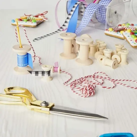 Okuna Outpost 140 Pieces Unfinished Wooden Spools for Crafts, Sewing, Thread, Twine, Ribbon, 3 Assorted Sizes image {1}