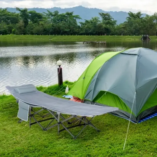 Outsunny Folding Camping Cot Adults, Double Layer Heavy Duty Sleeping Cots with Carry Bag, Portable Outdoor Lightweight Cot Bed image {1}