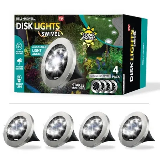 Bell + Howell 8 LED Swivel Solar Powered Disk Lights with Auto On/Off, Adjustable Angle, Walkway Lights image {12}