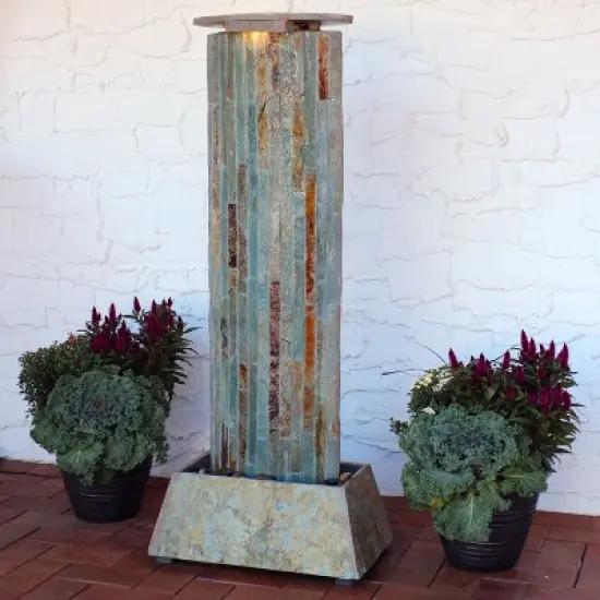 Sunnydaze 49"H Electric Natural Slate Tower Column Indoor/Outdoor Water Fountain with LED Light image {1}