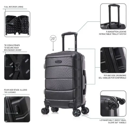 DUKAP Sense Lightweight Hardside Carry On Spinner Suitcase - Black image {2}