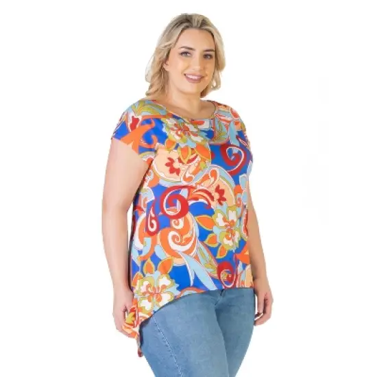 24seven Comfort Apparel Multicolor Floral Plus Size High Low Tunic Top image {1}