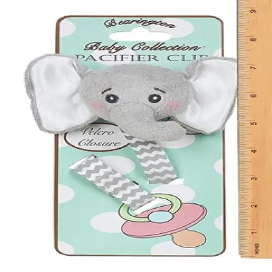Bearington Baby Lil Spout Plush Gray Elephant Pacifier Holder with Satin Leash and Clip image {2}