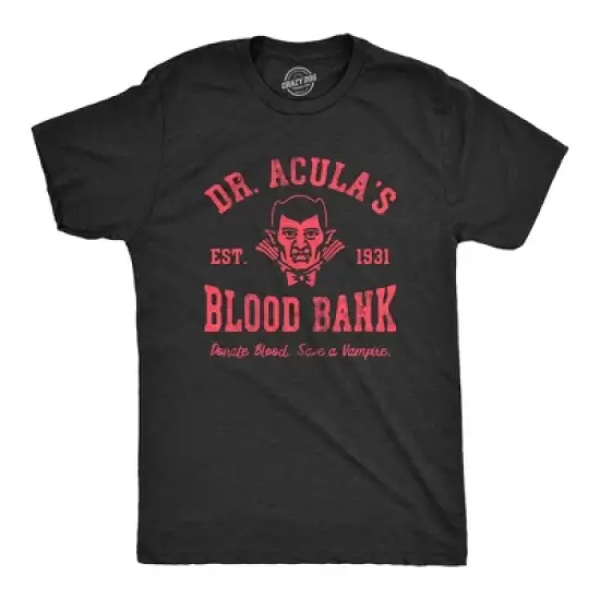 Mens Dr Aculas Blood Bank T Shirt Funny Scary Halloween Party Vampire Donor Tee for Guys - Crazy Dog Men's T Shirt For Halloween Season image {9}