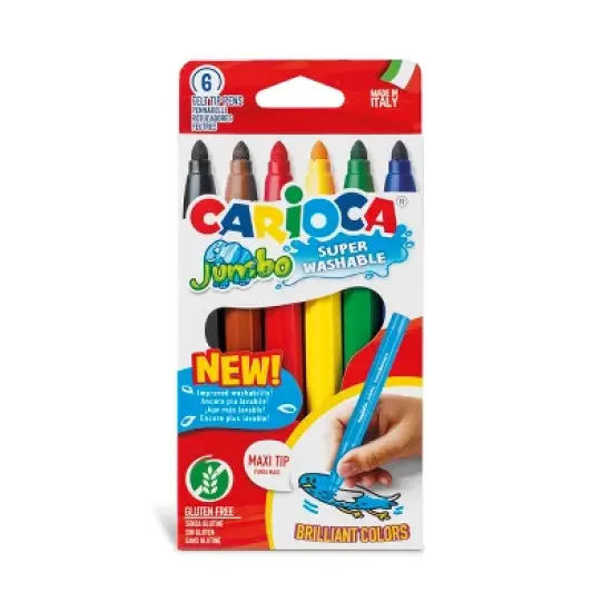 CARIOCA Jumbo Maxi Tip Washable Felt Tip Pens, 6 Per Pack, 3 Packs image {1}