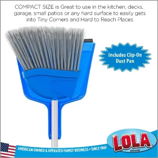 Angle Broom w/Dustpan, Indoor, 9.25" W Head, Smaller Style- Made w/ Recycled Soda Bottles & Polished Aluminum Lightweight Handle, by LOLA, 1 Count image {1}