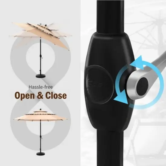 Captiva Designs 6pc Patio Slat-top Square Table & Textilene Reclining Foldable Chairs & Market Umbrella image {14}