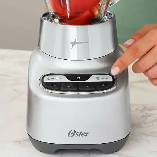 Oster 2-in-1 One Touch Blender - Stainless Steel: Glass Jar, 6 Speeds, Smoothies, Ice Crush, Dishwasher-Safe Parts image {1}