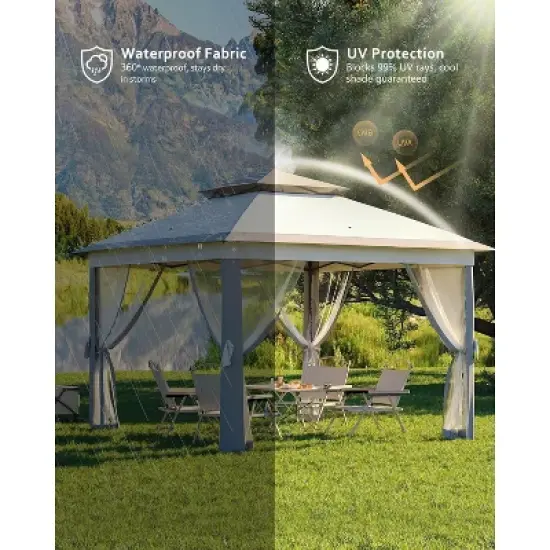 11x11ft Pop-Up Gazebo with Mosquito Net, Waterproof & UV-Resistant, Easy Setup image {2}