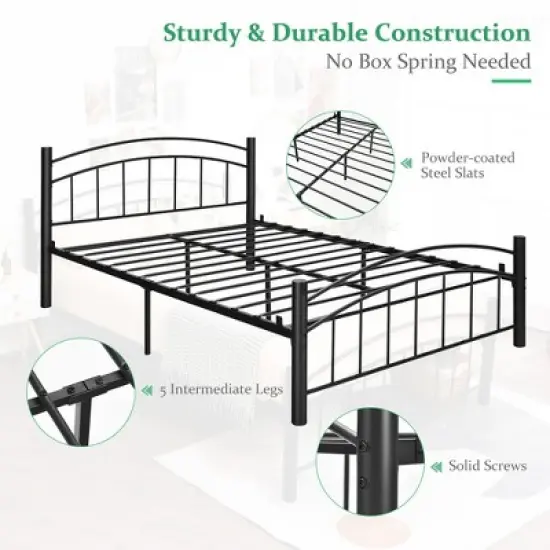 Costway Twin/Full/Queen Size Metal Bed Frame Platform Mattress Foundation with Headboard Footboard image {8}