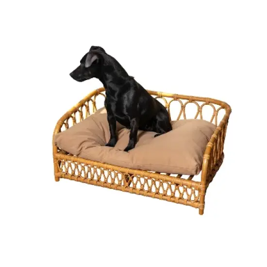 Elevated Bohemian Handwoven Rattan Dog Daybed with Machine-Washable Cushion image {5}