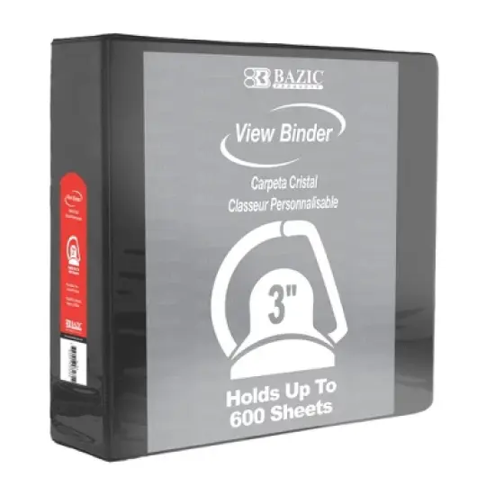 BAZIC Products&reg; Slant D Ring View Binder with 2 Pockets, 3", Black, Pack of 3 image {1}