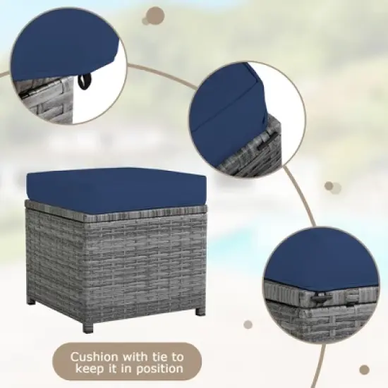 Tangkula 7PCS Rattan Patio Sectional Sofa Set Conversation Set w/ Navy Cushions image {9}