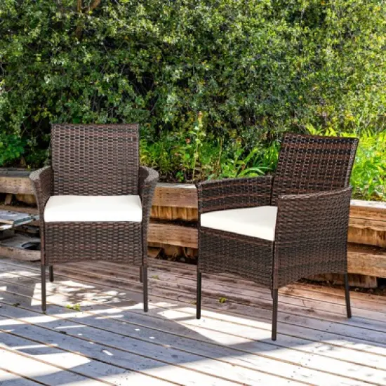 Tangkula Outdoor 4 PCS Rattan Dining Chair Patio Cushioned Arm Chair w/Zipper Brown image {2}