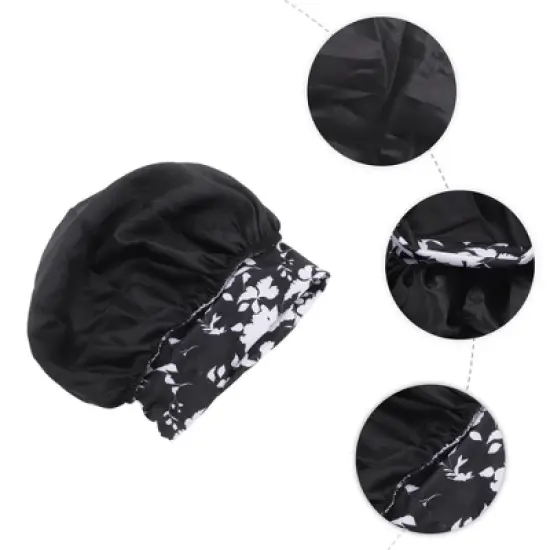 Unique Bargains Women Flowered Shower Cap Black 1 Pc image {2}