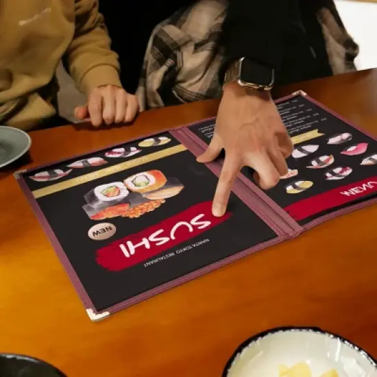 WeChef 30 Pack Menu Cover 8.5 x 11" 2 Page 4 View Double Fold Stitch Corner Restaurant Red image {8}