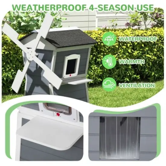 Outdoor Cat House,Windmill-Shaped Kitty Enclosure image {4}