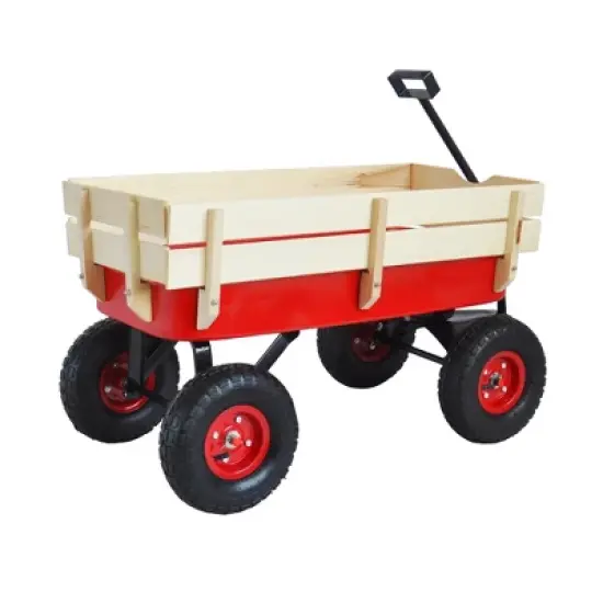 SKRAN Outdoor Sport Wagon All Terrain Pulling Pull-Along Wagons w/Wood Railing Air Tires Big Foot Panel Wagon w/Removable Wooden Side Panels image {18}