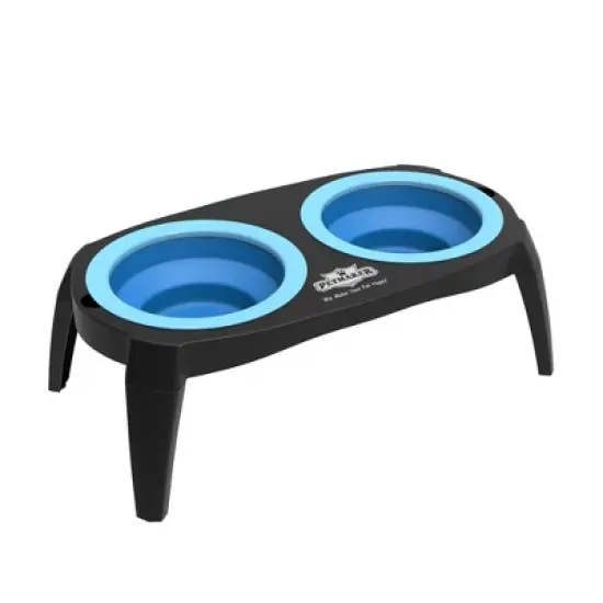 Elevated Pet Bowls with Nonslip Stand for Dogs and Cats - Removable and Collapsible Silicone Feeder for Food and Water - 16oz Each by PETMAKER (Blue) image {6}