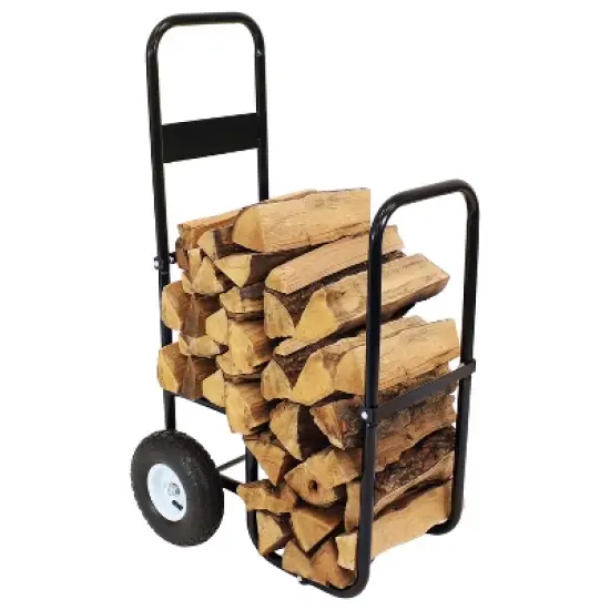 Sunnydaze Outdoor Firewood Log Rack Cart Carrier with Heavy-Duty Weather-Resistant Polyester Cover - Black image {4}
