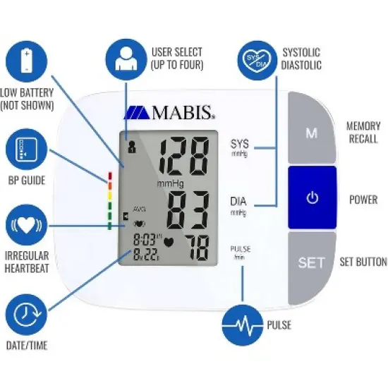 MABIS Universal Talking Blood Pressure Monitor, Upper Arm, Irregular Heartbeat Detection, 396-Reading Memory Storage for 4 User Profiles, FSA & HSA image {1}